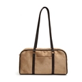 Bolso de hombro retro en gamuza color camello con correas de cuero y herrajes dorados - Caqui