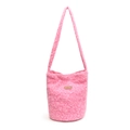 Rosafarbene Plüsch-Eimertasche mit weicher Textur und Star picking Lederaufnäher - Rosa
