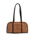 Bolso bajo el brazo retro en cuero PU marrón mate con correas largas y hebillas doradas - Marrón