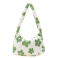 Sac sous le bras en peluche avec motifs de fleurs vertes en fausse fourrure blanche - Style floral vert (Style 6)