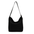 Bolso bandolera minimalista de ante negro grande con correa de cuero para mujeres - Negro