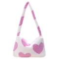Sac à épaule en peluche avec motifs de cœurs roses sur tissu blanc doux - Rose