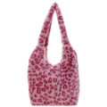 Sac fourre-tout en peluche rose avec motif léopard rouge et bandoulière en fausse fourrure - Léopard Rose