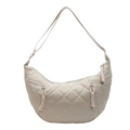 Bolso bandolera de media luna acolchado beige con costuras de diamante y cremallera - Blanco Roto