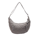Bolso hobo gris de nailon acolchado con bordado de diamantes y correa ajustable - Gris