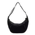 Bolso bandolera acolchado negro con bolsillos de cremallera y tiradores de cuerda trenzada - Negro