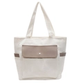 Borsa tote in velluto a coste bianco sporco con tasca marrone e bottone a pressione - Bianco