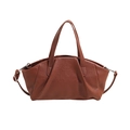 Brown vintage leather handbag with pleated accordion texture and silver hardware - Brown