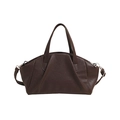 Minimalist dark brown PU leather handbag with pebble texture and geometric pleats - Brown