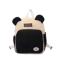Chic beige and black corduroy mini backpack with cute panda ears and lucky cloud patch - Black