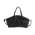 Vintage black lychee pattern leather handbag with stylish pleated design and top handle - Black