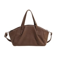Vintage textured handbag in dark brown faux leather with elegant side pleat design - Khaki