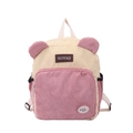 Pink and beige corduroy kids backpack with cute bear ears and dual straps - Pink