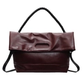 Borsa a tracolla minimalista bordeaux in morbida pelle PU con manico intrecciato nero - Borgogna