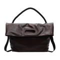 Borsa a tracolla minimalista in pelle PU marrone scuro con manico a corda ritorta nera - Marrone