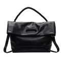 Borsa a mano minimalista in pelle PU nera con manico a nodo e tracolla elegante - Nero