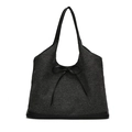 Stijlvolle grijze tweed shopper tas met zwart strikdetail en grote capaciteit - Zwart