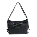 Chic matte black PU leather tote bag with vintage gold buckle strap on white background - Black