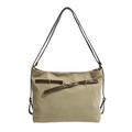 Large khaki green PU tote bag with dark brown shoulder straps and gold metallic accents - Khaki