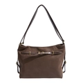 Large capacity dark brown PU leather tote bag with gold metal buckle and matte finish - Brown