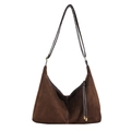 Borsa hobo marrone scuro rétro in finta pelle scamosciata con cuciture a contrasto - Marrone