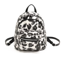 Zaino alla moda con stampa leopardata in morbido peluche per donna e spallacci neri - Bianco e Nero