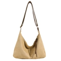 Borsa tote minimalista color cammello con tracolla marrone scuro e dettaglio zip annodata - Cachi