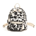 Zaino alla moda in peluche con stampa mucca da donna, spallacci in pelle e grande capacità - Bianco