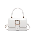 Borsa a mano quadrata bianca minimalista in pelle PU lucida con fibbia dorata e tracolla - Bianco