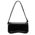 Minimalist black leather baguette shoulder bag with smooth finish and gold hardware - Black