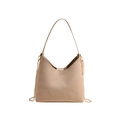 Borsa a spalla da donna in morbida pelle PU beige con catena dorata e logo - Cachi Piccolo
