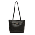 Borsa tote retrò in pelle cerata nera con fibbia dorata e doppi spallacci lunghi - Nero