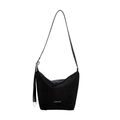 Bolso de hombro de media luna en cuero PU negro a la moda con hebilla plateada ajustable - Negro