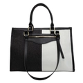 Bolso tote de lona en contraste blanco y negro con cremalleras doradas y correa de hombro - Negro