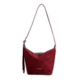 Bolso bandolera burdeos de piel sintética suave con patchwork de ante - Rojo