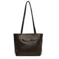 Borsa tote vintage in pelle cerata marrone scuro con fibbie e rivetti retrò - Marrone