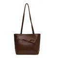 Borsa tote retrò marrone scuro in pelle cerata con fibbie dorate e dettagli zip - Marrone