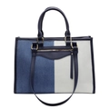 Bolso tote grande de retazos con bloques de color, cremallera frontal y borlas - Azul claro