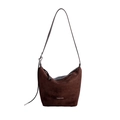 Bolso bandolera minimalista de ante marrón oscuro con gran capacidad y estampado blanco - Marrón