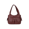 Grande borsa a mano in pelle PU bordeaux con multitasche e ciondolo a cuore - Borgogna