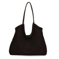 Large dark brown faux fur tote bag with leather straps and spacious interior - Brown
