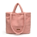 Pink plush teddy fleece tote bag with dual shoulder straps and our fave label - Pink