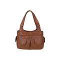 Borsa a spalla in similpelle marrone da donna con multitasche e fibbia in metallo a cuore - Marrone