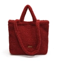 Large dark red plush tote bag in soft fabric with two-way straps and our fave label - Red