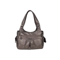 Borsa a spalla da donna capiente in pelle PU bronzo con decorazione metallica a cuore - Champagne