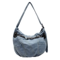 Vintage gewaschene blaue Jeans-Einkaufstasche mit Lederriemen und Metallnieten-Dekor - Hellblau