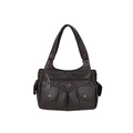 Borsa tote in pelle PU marrone scuro alla moda con grande capacità e tasche multiple - Marrone