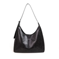 Fashionable black PU leather crescent hobo bag with adjustable shoulder strap - Black