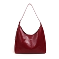 Fashionable dark red PU leather hobo bag with white lettering and comfortable shoulder strap - Red