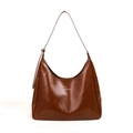 Dark brown PU leather Hobo shoulder bag with Fashion & Bags logo in a minimalist design - Brown